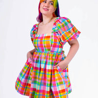 DELIGHTFUL MINI DRESS - RAINBOW CHECKER