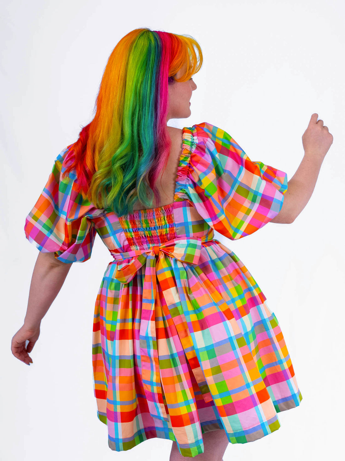 DELIGHTFUL MINI DRESS - RAINBOW CHECKER