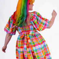 DELIGHTFUL MINI DRESS - RAINBOW CHECKER