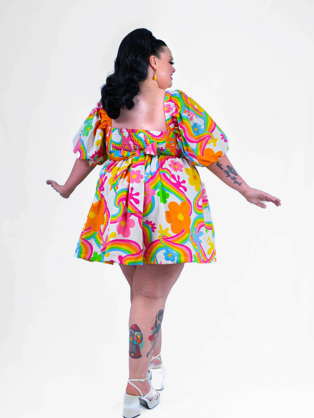 DELIGHTFUL MINI DRESS RAINBOW FLOWERS - IN STOCK