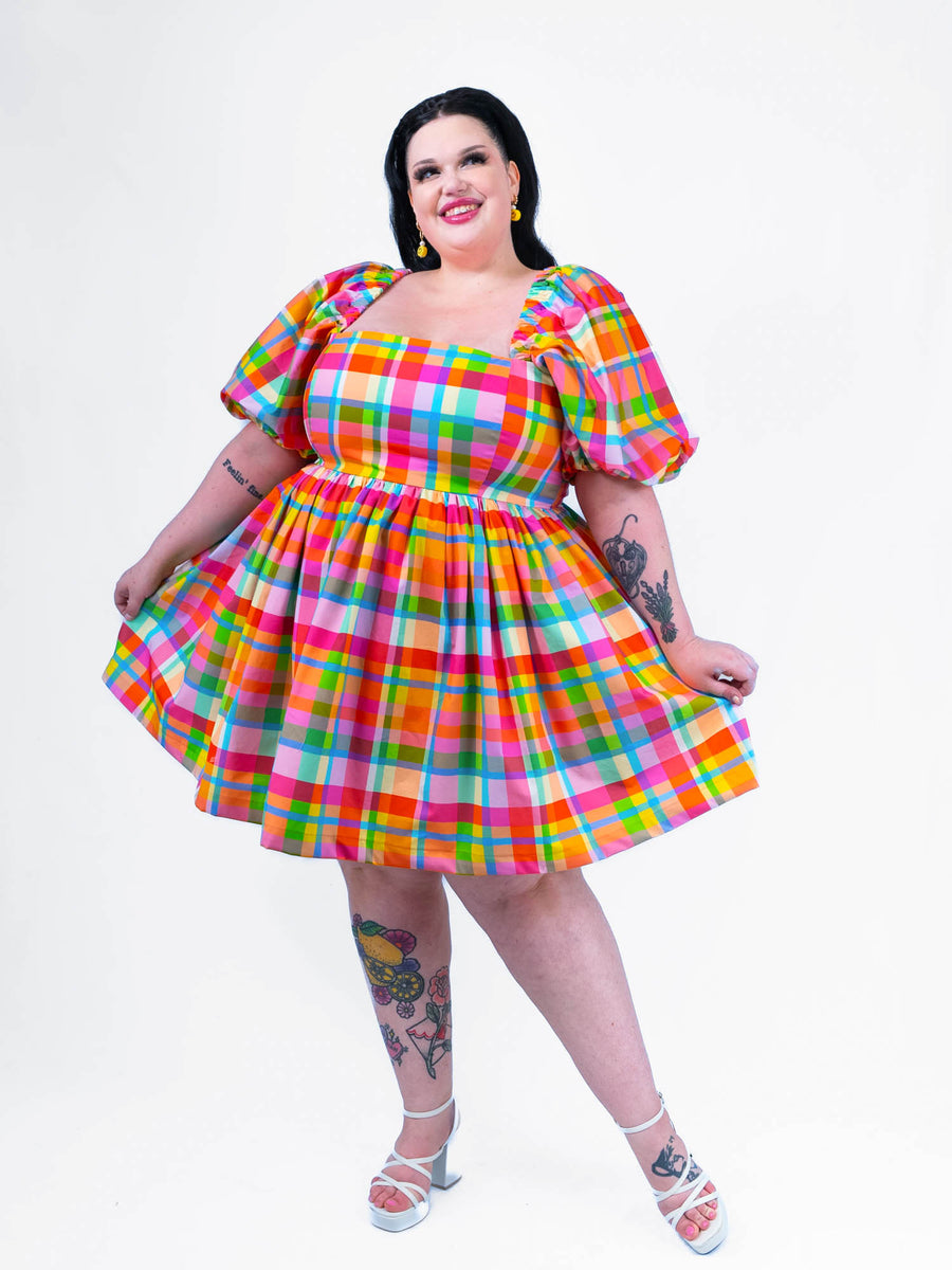 DELIGHTFUL MINI DRESS - RAINBOW CHECKER