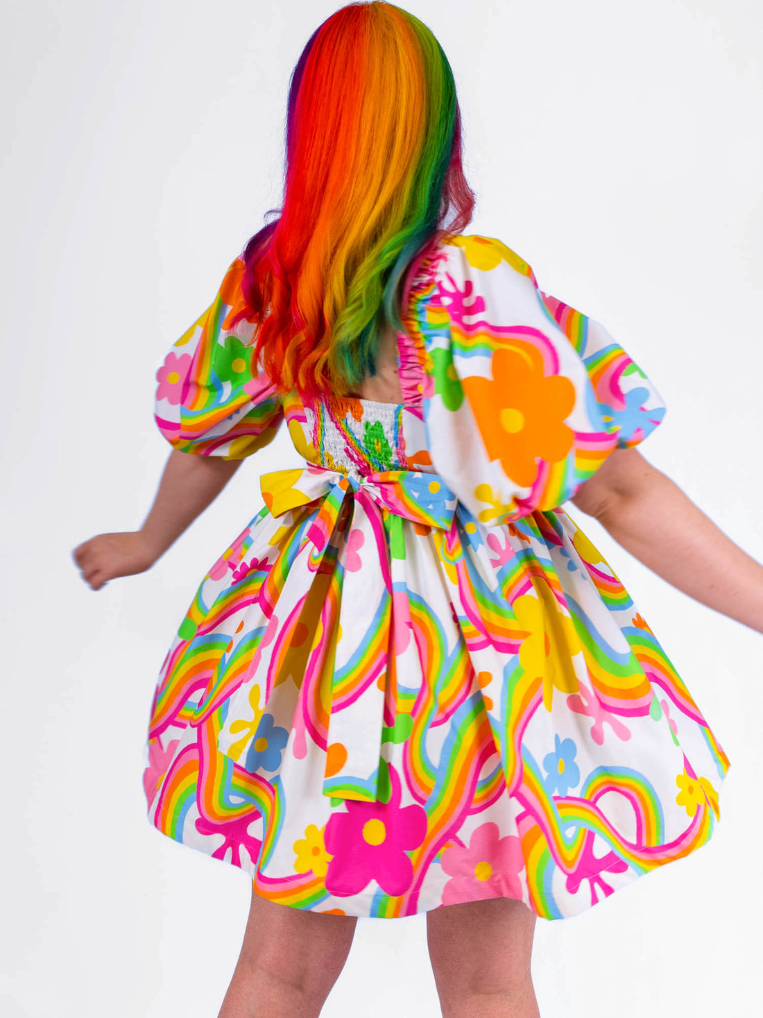 DELIGHTFUL MINI DRESS RAINBOW FLOWERS - IN STOCK