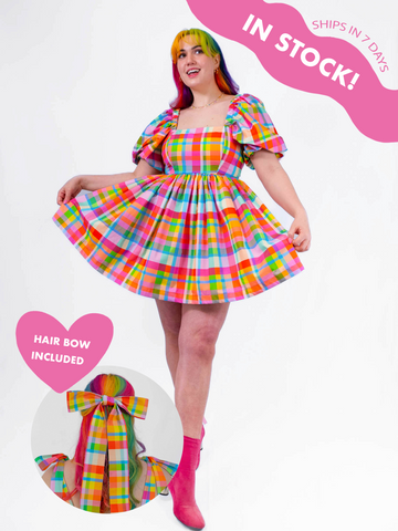 DELIGHTFUL MINI DRESS RAINBOW CHECKERS - IN STOCK